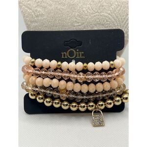 nOir Jewelry Multicolor Beaded Stretch Bracelet Set with Lock Charm O30
